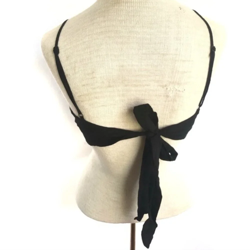 Hommage From Los Angeles Lace Inset Tie Back Crop Top in Black Size Medium - Picture 8 of 10
